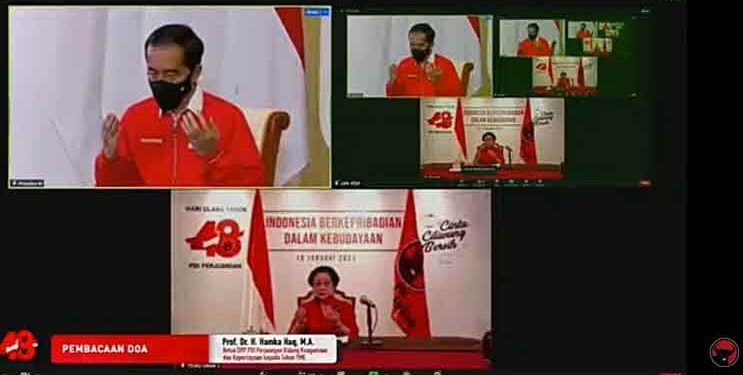 Ketua Umum PDIP, Megawati Soekarno Putri, memimpin Webinar nasional dalam rangka Ultah PDIP ke-48.(foto: Istimewa).