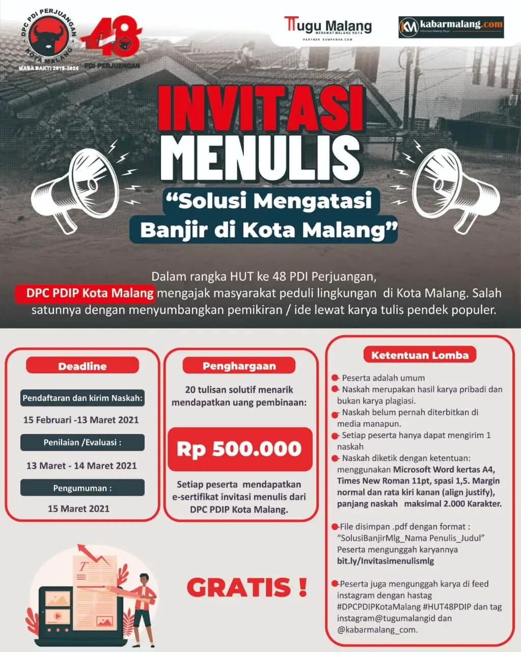 pdip - DPC PDIP Gelar Lomba Menulis Berhadiah Uang Tunai