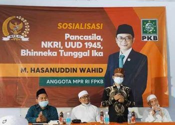 Anggota DPR/MPR RI Fraksi PKB, M. Hasanudin Wahid atau akrab disapa Cak Udin saat Sosialisasi 4 pilar PBNU di Ponpes Al Ittihad, Malang, Minggu (7/2/2021). Foto : Azmy