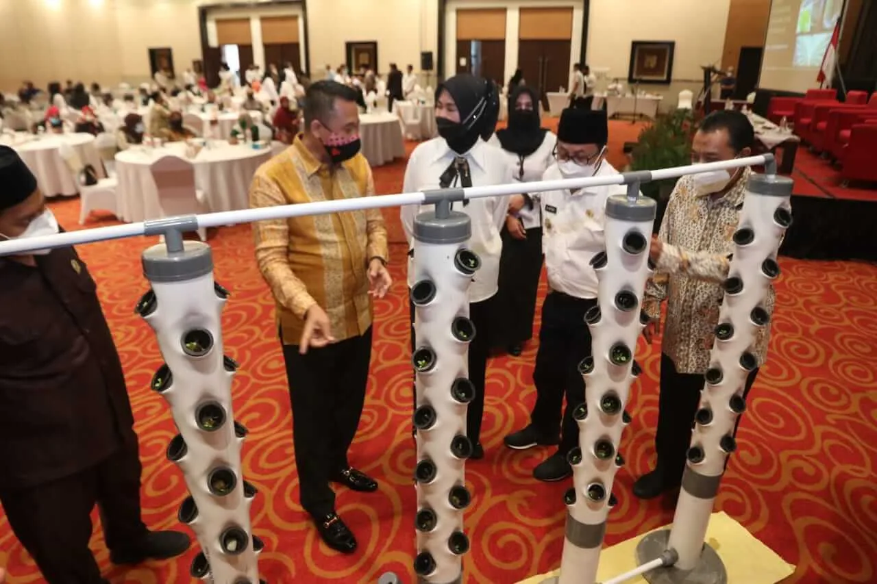 Sutiaji melihat contoh model urban farming oleh Dispangtan dan PKK Kota Malang.
