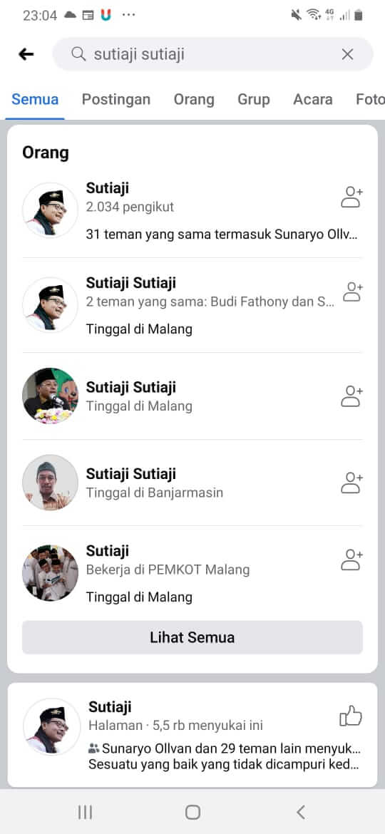 Akun akun yang mengatasnamakan Wali Kota Malang, Sutiaji
