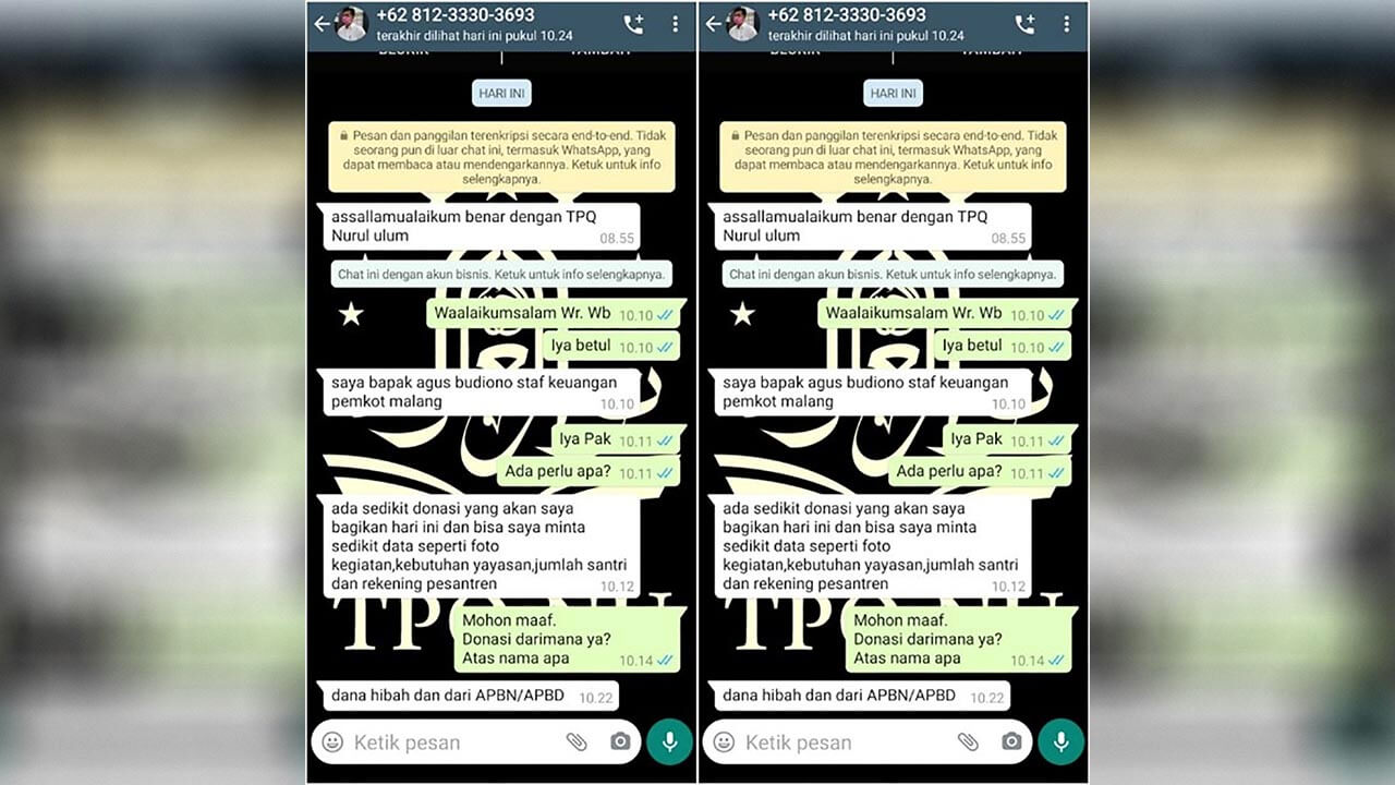 Isi Chat WA berkedok dana hibah mengatasnamakan Pemkot Malang.