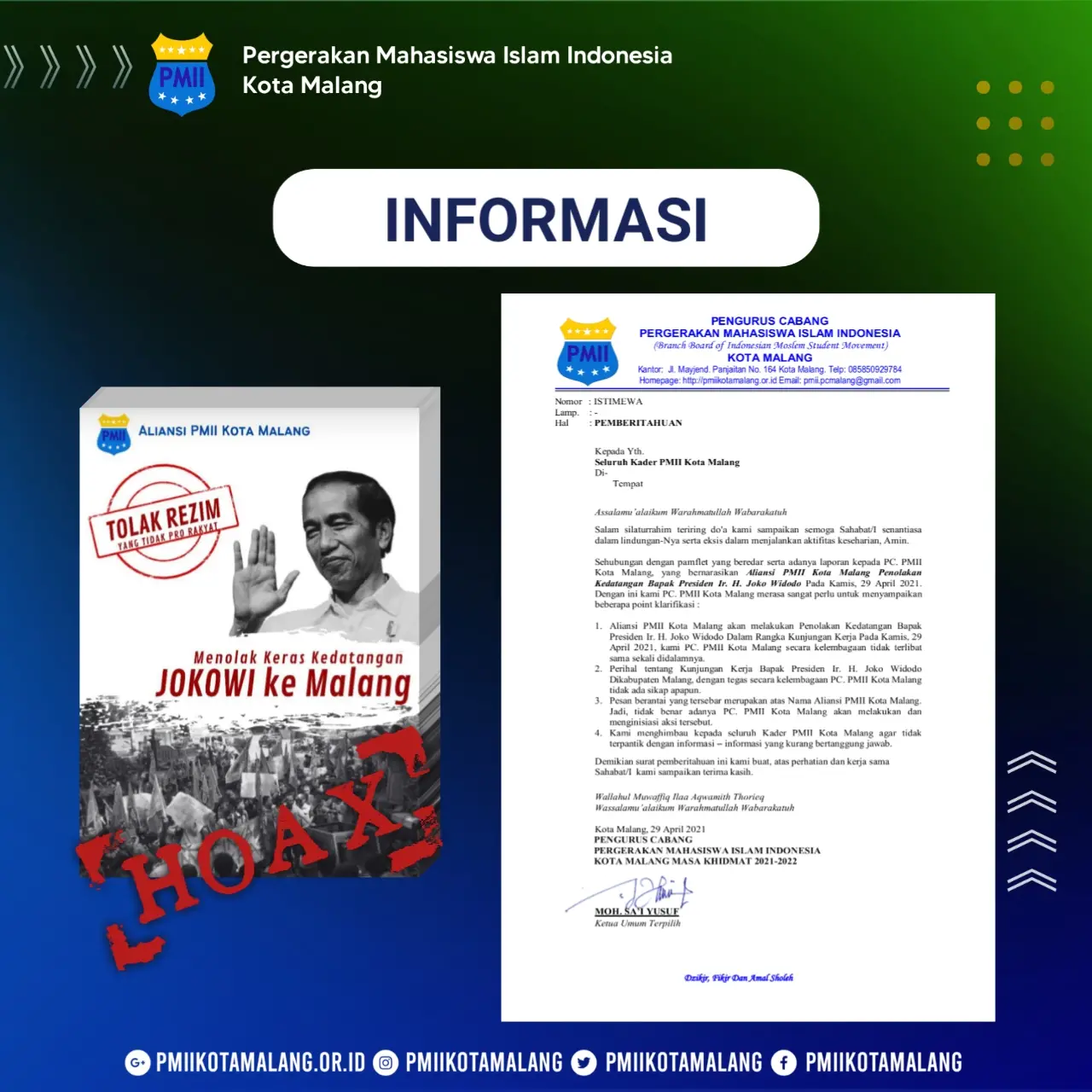 PMII Kota Malang Bantah Membuat Narasi Penolakan Kedatangan Jokowi