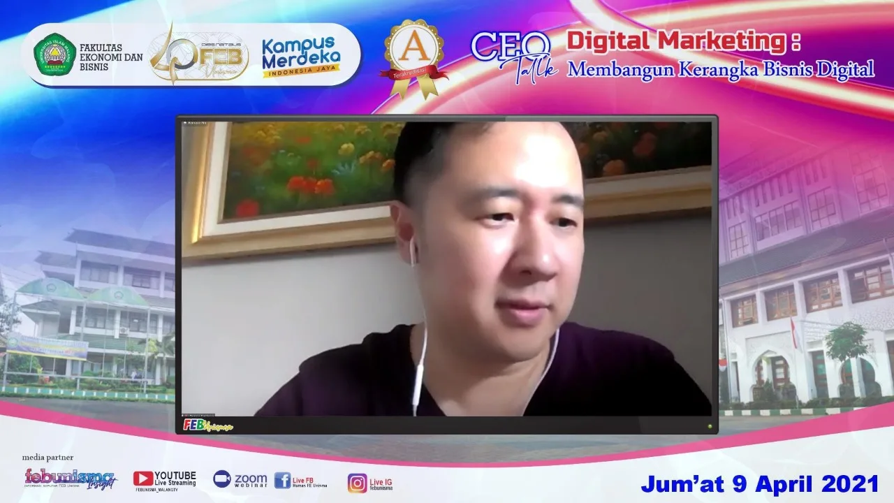 CEO Tribelio, Denny Santoso, mengupas empat fase dalam membangun bisnis digital mulai dari tahapan Build, Automate, Scale, hingga pada tahapan Advance dalam kegiatan CEOTalk FEB Unisma.