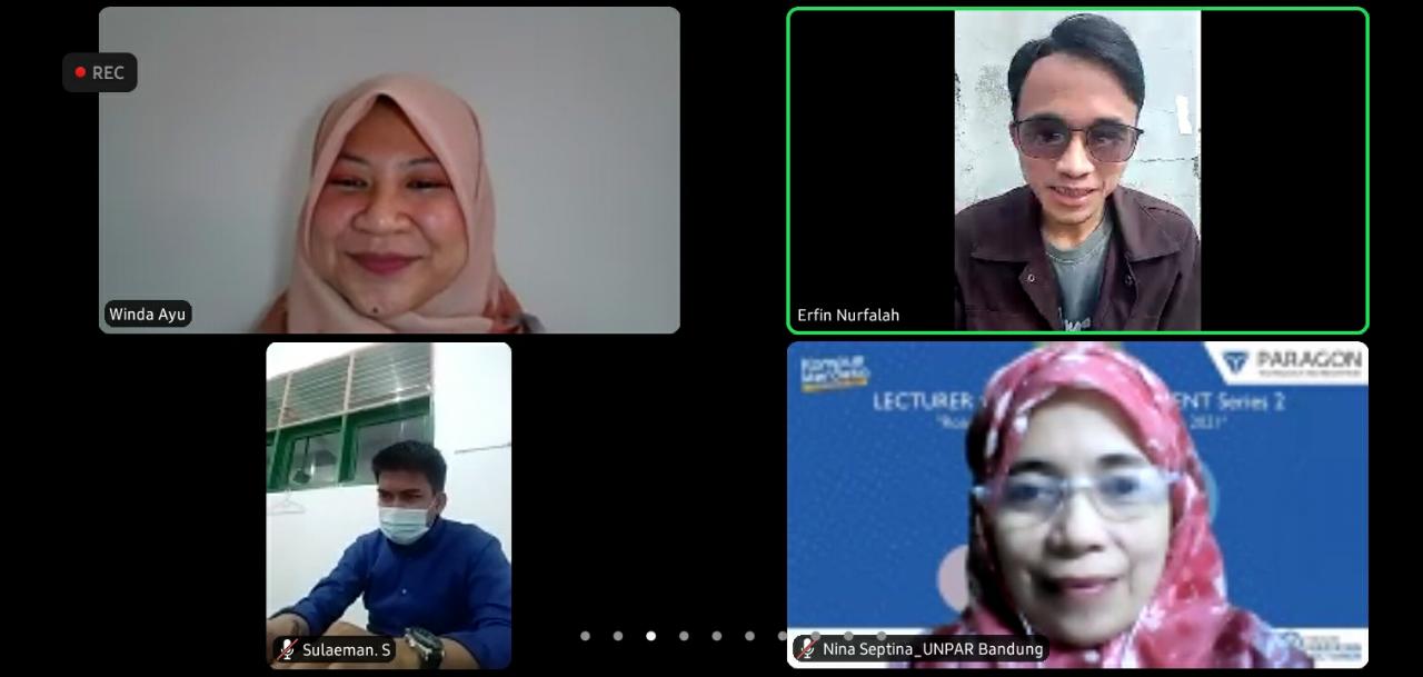 Duta Bahasa Jawa Barat 2020 serta mahasiswa UIN Sunan Gunung Djati Bandung, Erfin Nurfalah (pojok kanan atas), saat memberikan paparan dalam LCM Series 2. Foto: tangkapan layar