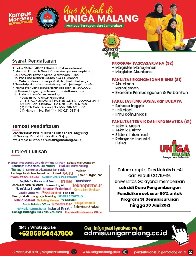 uniga - Uniga Berikan Subsidi Dana Pengembangan Pendidikan untuk Semua Jurusan