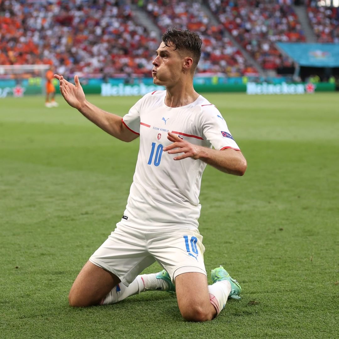 Patrik Schick saat merayakan gol ke gawang Belanda. Foto: Instagram Euro 2020