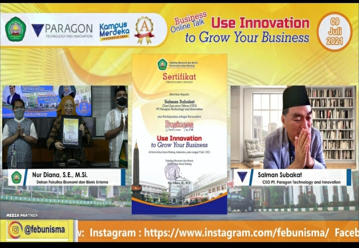 Business Online Talks FEB Unisma bertajuk Use Innovation to Grow Your Business bersama PT Paragon Technology and Innovation. Foto: Tangkapan layar