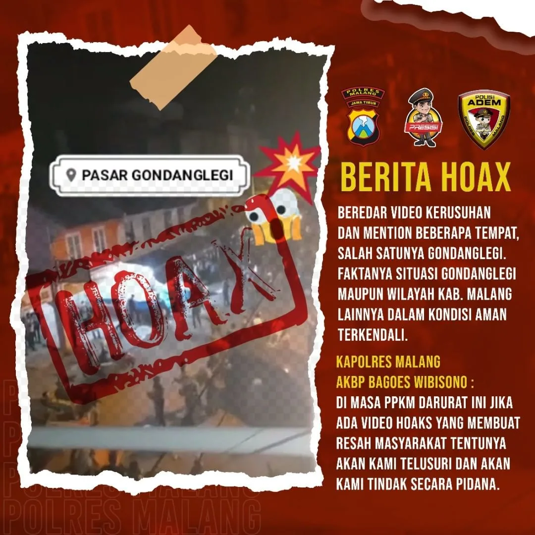 Beredar Video Hoaks Kerusuhan di Pasar Gondanglegi saat PPKM, Kapolres Malang Bakal Kejar Pelaku
