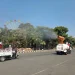 Mobil sprayer PMI Jatim yang menyemprotkan disinfektan di jalan protokol Kota Batu.