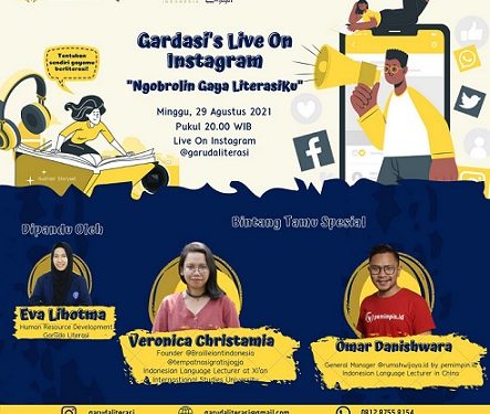 Pamflet acara Live Instagram Gaya Literasi yang digelar oleh Garuda Literasi/tugu malang