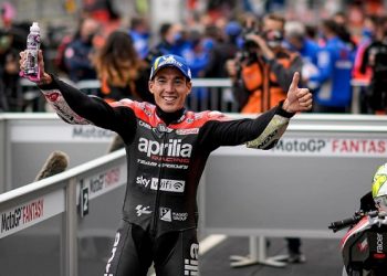 Aleix Espagaro raih podium perdana untuk Aprilia di Grand Prix Britania pada Minggu (29/8/2021)/tugu malang