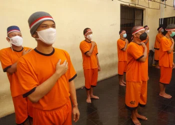 75 Tahanan Polres Malang Ikuti Upacara Detik-detik Proklamasi Kemerdekaan RI