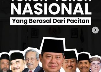 Tokoh nasional dari Pacitan, (dari kiri) Nursuhud, Haryono Suyono, Ir. Sutarto Alimoeso, Susilo Bambang Yudhoyono, Bambang Dwi Hartono, Sudijono Sastroadtmodjo, dan J.F.X. Hoerry/tugu malang