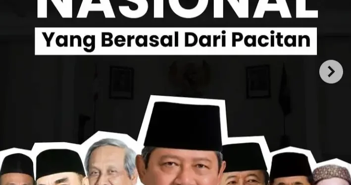 Tokoh nasional dari Pacitan, (dari kiri) Nursuhud, Haryono Suyono, Ir. Sutarto Alimoeso, Susilo Bambang Yudhoyono, Bambang Dwi Hartono, Sudijono Sastroadtmodjo, dan J.F.X. Hoerry/tugu malang