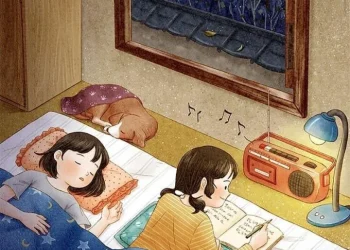 Ilustrasi dua remaja putri dan aktivitasnya di kamar kos/tugumalang