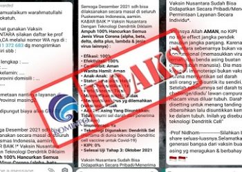 Pesan hoaks Ppendaftaran vaksin Nusantara yang beredar secara berantai/tugu malang