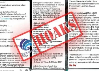 Pesan hoaks Ppendaftaran vaksin Nusantara yang beredar secara berantai/tugu malang