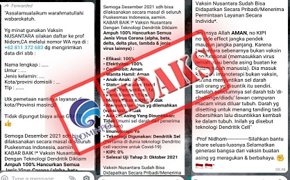 Pesan hoaks Ppendaftaran vaksin Nusantara yang beredar secara berantai/tugu malang