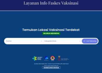 Tampilan website pencarian layanan faskes vaksinasi di laman satgas Covid-19/tugu malang