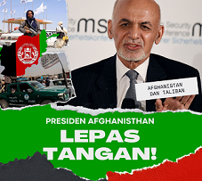 Presiden Afghanistan, Ashraf Ghani, yang melarikan diri saat Taliban menggempur ibu kota Kabul pada Minggu (15/8/2021)/tugu malang