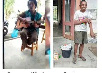 Suparman Gibol (kiri) dan Bambang (kanan), ODGJ dan OT yang berdomisili tetap di Kecamatan Punung, Kabupaten Pacitan/tugu malang