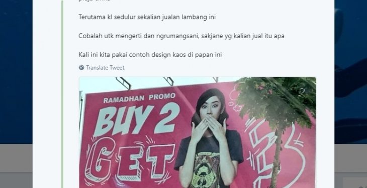GKR Hayu memprotes baliho untuk promo yang model perempuannya memakai kaus berlambang kesultanan Yogyakarta. (Foto: Twitter @gkrhayu/Tugu Malang)