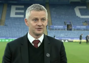Pelatih Manchester United, Ole Gunnar Solskjaer saat dimintai keterangan pasca laga melawan Leicester City/tugu malang