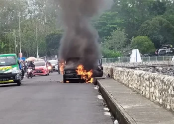 Diduga Korsleting Listrik, Mobil Warga Singosari Terbakar di Bendungan Karangkates