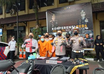 Polresta Malang Kota mengungkap kasus pencurian kendaraan bermotor di Kota Malang. Foto: M Sholeh