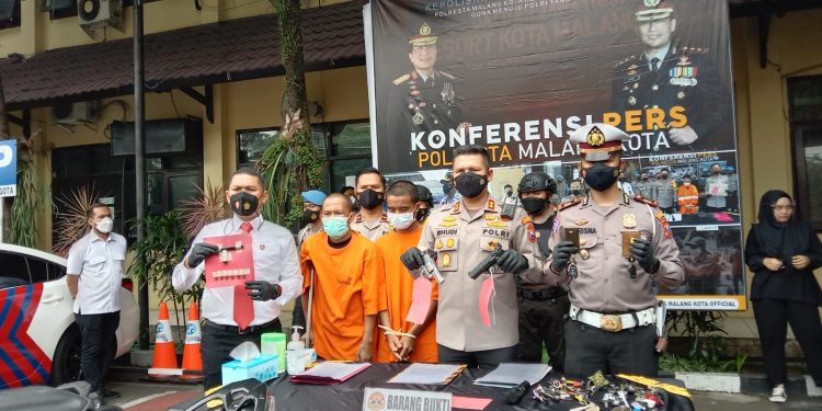 Polresta Malang Kota mengungkap kasus pencurian kendaraan bermotor di Kota Malang. Foto: M Sholeh