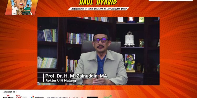 Rektor UIN Malang, Prof Zainuddin, saat Haul ke-12 Gus Dur pada Selasa (4/1/2022). Foto: tangkapan layar