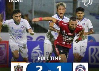 Hasil pertandingan Bali United vs Arema FC dengan skor 2-1. Foto: BRI Liga 1