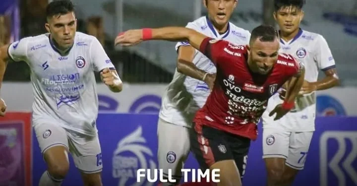 Hasil pertandingan Bali United vs Arema FC dengan skor 2-1. Foto: BRI Liga 1
