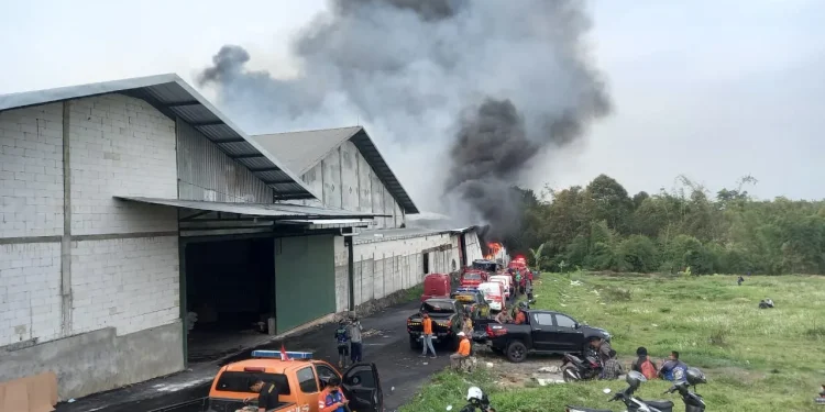 Kebakaran di pabrik kertas milik CV Kurnia Jaya.
