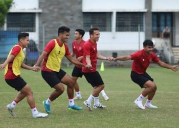 Striker Arema FC, Muhammad Rafli menjalani sesi latihan bersama Timnas Indonesia.