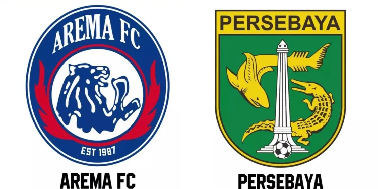 Logo Arema FC dan Persebaya.