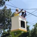 Wali Kota Malang Sutiaji (rompi kuning) saat ikut merapikan kabel di kawasan Jalan Kawi.