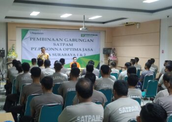 Para Satuan Pengaman (Satpam) PT. Pesona Optima Jasa saat mengikuti Pembinaan dan Pelatihan Gabungan. (Dok Mulyono Rekso).