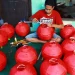 Seorang pekerja memproduksi Lampion di Kampung Lampion ,Jodipan Kota Malang.Kamis (24/11/2032).