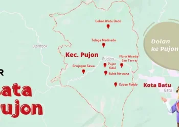 Peta daerah Pujon, Kabupaten Malang yang memiliki banyak lokasi wisata.