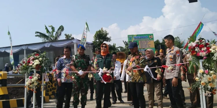 Wali Kota Batu, Dewanti Rumpoko, meresmikan langsung Jembatan Telogo Towo yang berhasil rampung sebelum libur Nataru, Selasa (13/12/2022).
