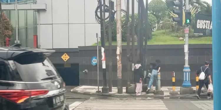 Tiang halangi zebra cross