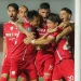 Punggawa Persis Solo merayakan gol dalam lanjutan BRI Liga 1.