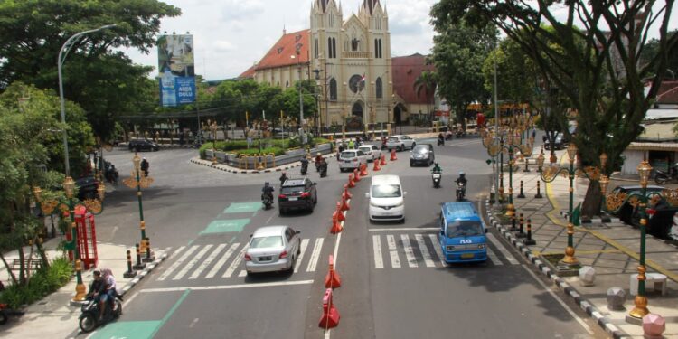 Kawasan Kayutangan Heritage, Jalan Jenderal Basuki Rachmat, Kota Malang pada Rabu (25/1/2023).