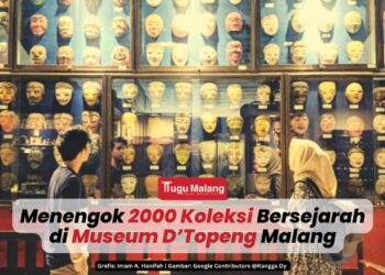 Pengunjung mengamati kolekdi di Museum D’topeng Malang