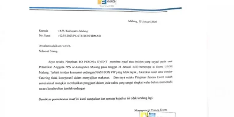 KPU Kabupaten Malang minta maaf karena nasi basi
