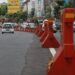 Water Barrier atau pembatas jalur yang terpasang di Jalan Jenderal Basuki Rachmat, Kota Malang.