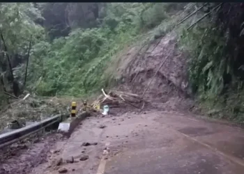 Longsor kembali terjadi di jalur penghubung Malang - Kediri di Desa Sukomulyo, Kecamatan Pujon, Kabupaten Malang, Selasa (28/2/2023). Akibatnya, jalur utama penghubung Malang - Kediri itu terputus.