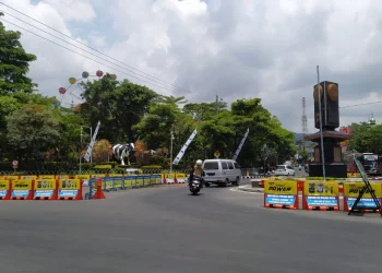 Ilustrasi pengaturan lalu lintas di sekitar Alun-Alun Kota Batu untuk mengantisipasi penumpukan kendaraan.